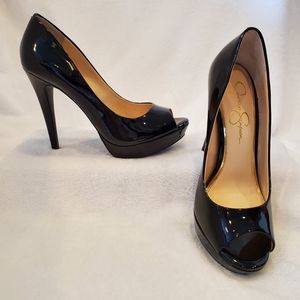 Jessica Simpson "Kelli" sexy black patent peep toe